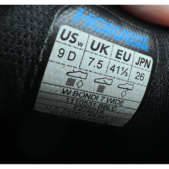 HOKA One One Bondi 7 Womens Sz 9 D Wide Running Shoes 1110531 BBLC Triple Black - Picture 3 of 13